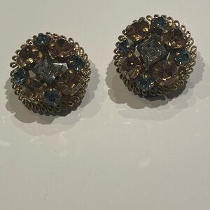 Gold and Blue Crystal Earrings signed AUSTRIA
